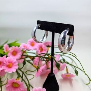 1.25 Inch Thick Sterling Silver Plated Vintage Hoop Earrings